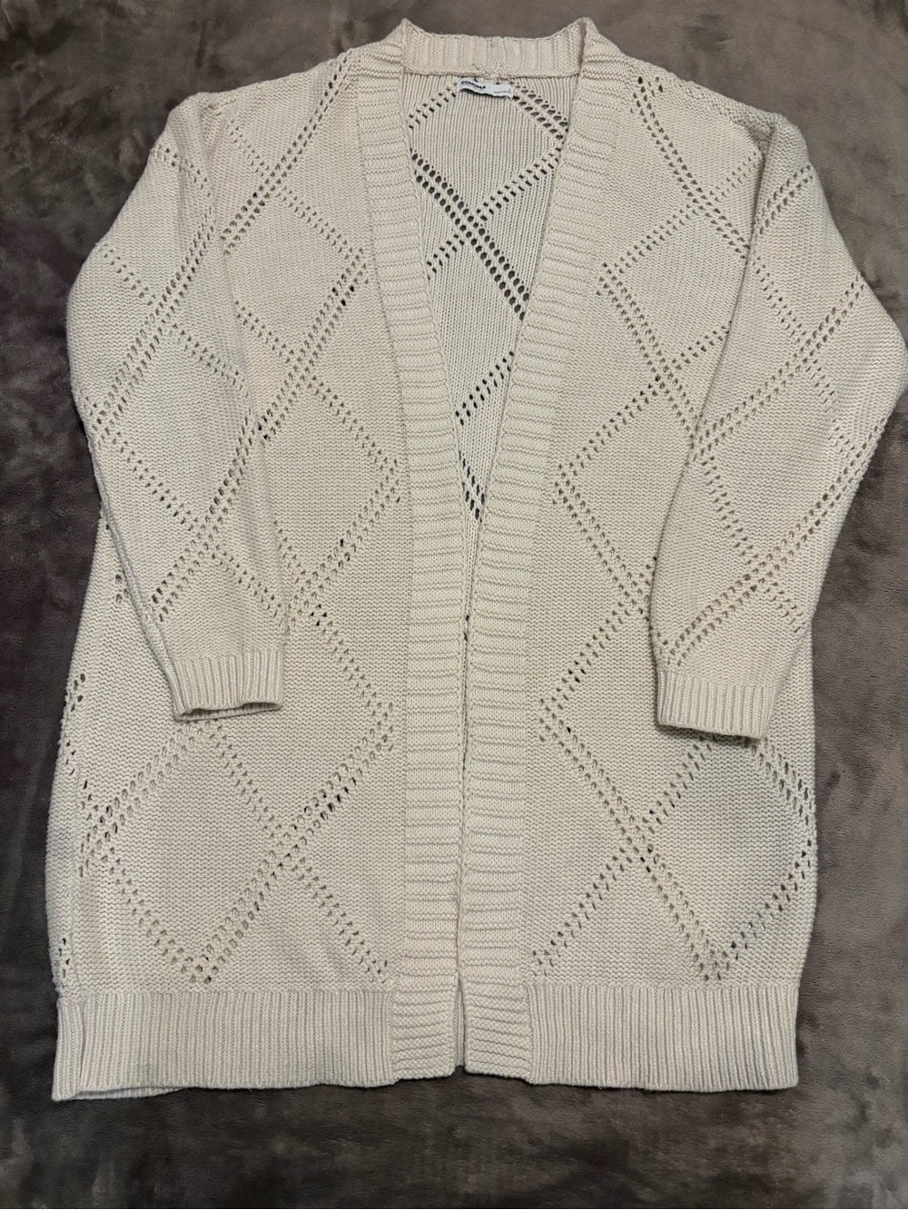Sonoma Cream Open-Front Pointelle Cardigan
